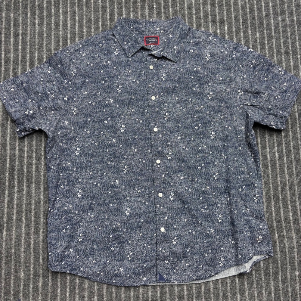 UNTUCKit Mens Joaquin Button Down Shirt XXL Navy Floral Wave Cotton Short Sleeve